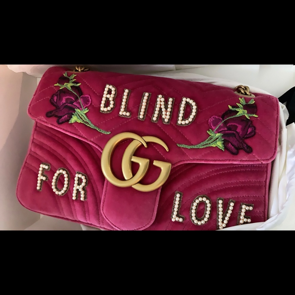 Velvet Matelasse 'Blind for Love' GG Marmont Shoulder Bag